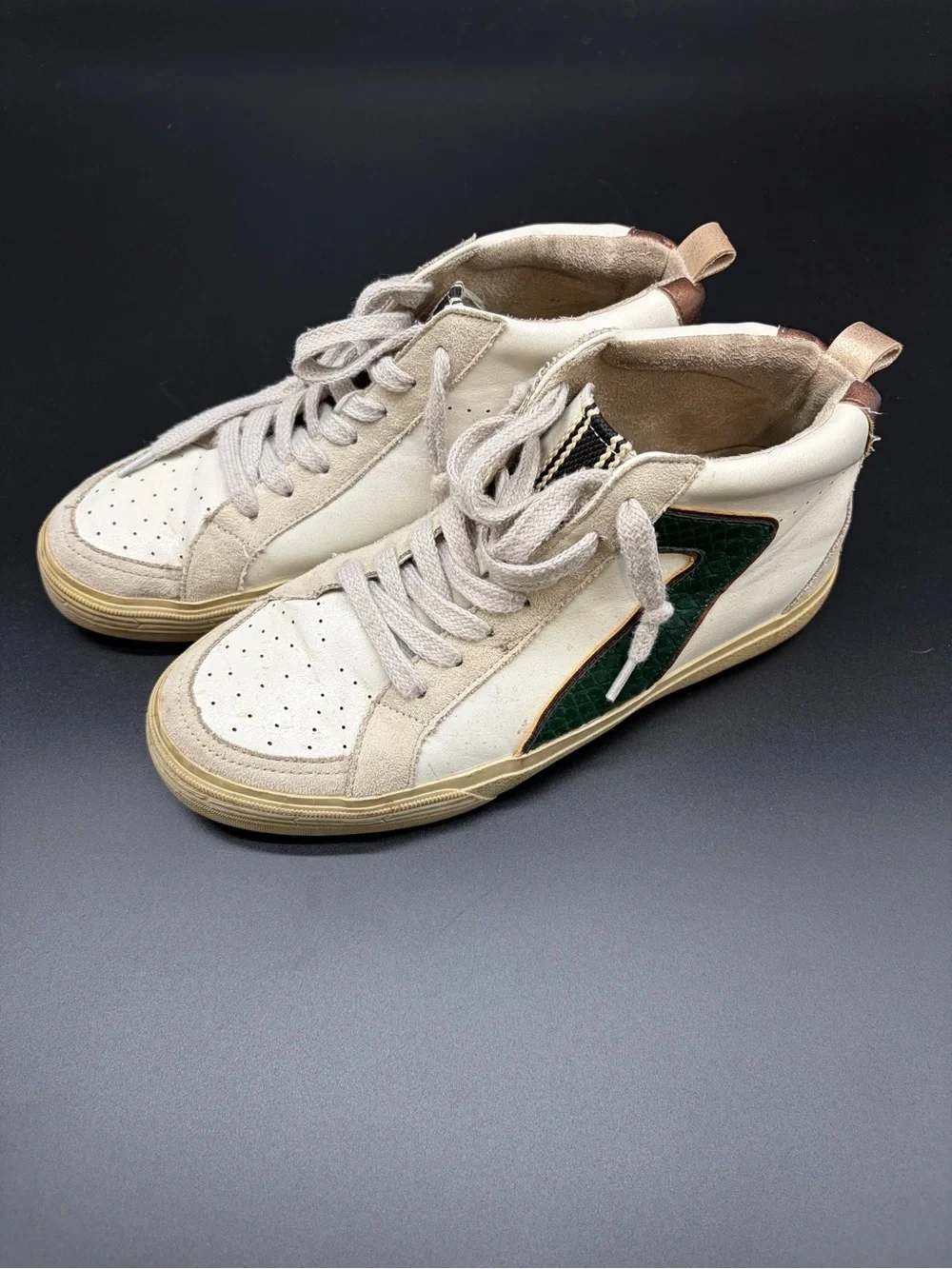 ShuShop Sandy Dark Green Snak Cream & Tan High-Top Athletic Sneakers